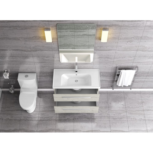 Orren Ellis Hancock 36'' Wall Mounted Single Bathroom Vanity with Solid